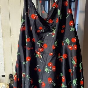 SHEIN Black Cherry Print Cowl Neck Slip Dress